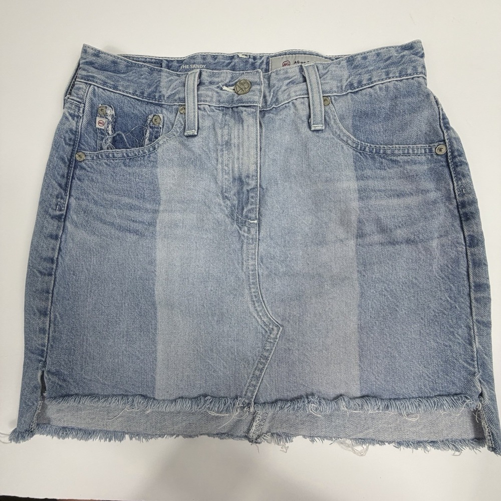 AG The Sandy Mini Skirt Size 27 Womens Patchwork Denim Raw Hem Distressed Cotton